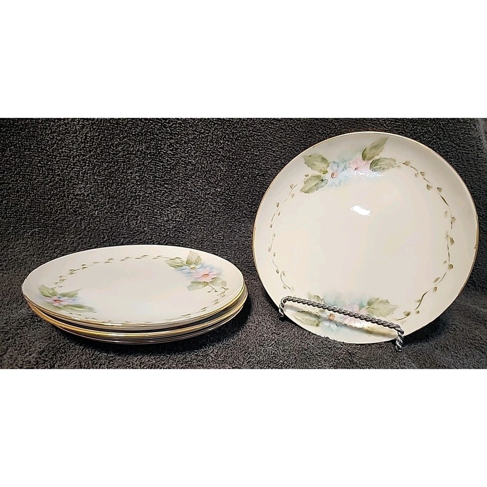 Vntg Hand Painted Set Of 4 China Desert Plates 6.5" 1975